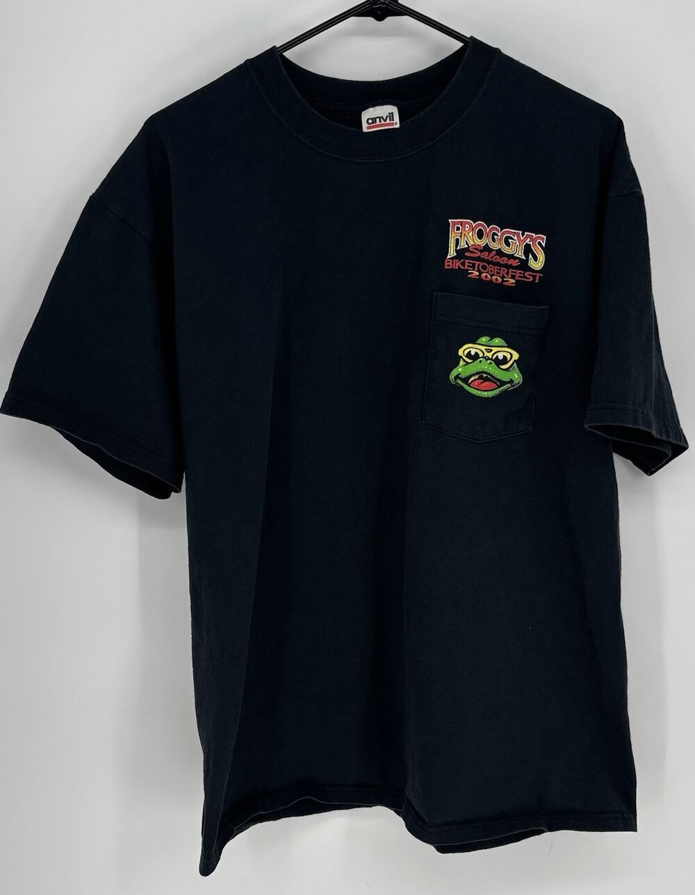 Vtg Y2K Froggys Saloon T Shirt Daytona Beach Mens Pocket Tee XL Biketoberfest